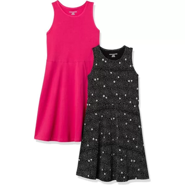 Amazon Essentials Girls and Toddlers Knit Sleeveless Tank Play Dress Pack of 2Black DotsRaspberry Red