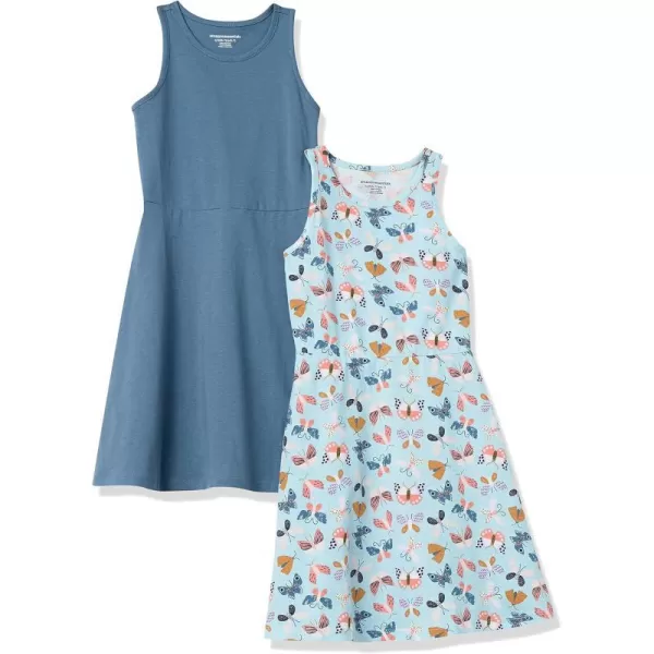 Amazon Essentials Girls and Toddlers Knit Sleeveless Tank Play Dress Pack of 2BlueButterflies