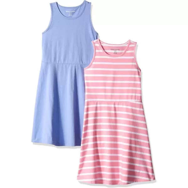 Amazon Essentials Girls and Toddlers Knit Sleeveless Tank Play Dress Pack of 2BluePink Stripe