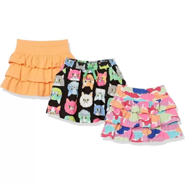 Amazon Essentials Girls and Toddlers Knitted Ruffle Scooter Skirts Previously Spotted Zebra Multipacks3 Black CatLight OrangePink Rainbow Print