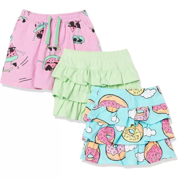 Amazon Essentials Girls and Toddlers Knitted Ruffle Scooter Skirts Previously Spotted Zebra Multipacks3 Blue DonutMint GreenPink Fruit