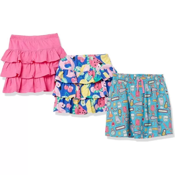 Amazon Essentials Girls and Toddlers Knitted Ruffle Scooter Skirts Previously Spotted Zebra Multipacks3 Blue FruitLight Blue DoodlesPink