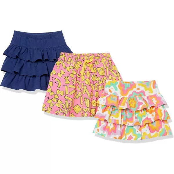 Amazon Essentials Girls and Toddlers Knitted Ruffle Scooter Skirts Previously Spotted Zebra Multipacks3 NavyPink CandyWhite Rainbow Print