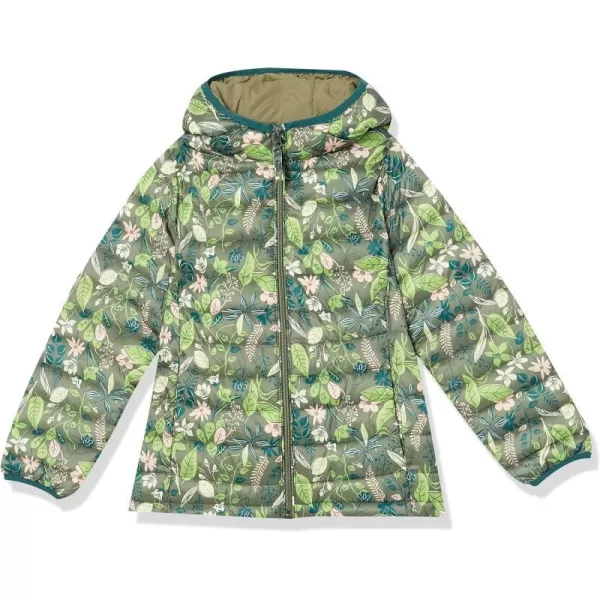 Amazon Essentials Girls and Toddlers Lightweight WaterResistant Packable Hooded Puffer JacketGreen Floral