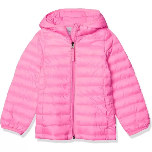 Amazon Essentials Girls and Toddlers Lightweight WaterResistant Packable Hooded Puffer JacketNeon Pink