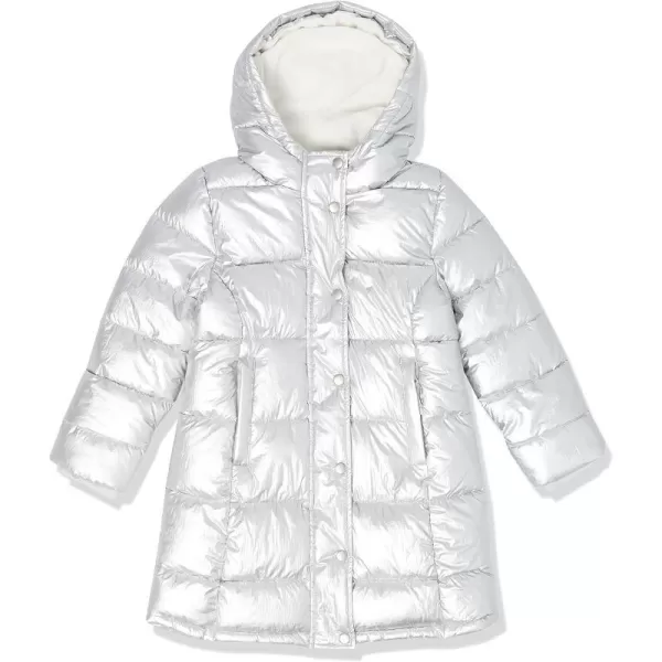 Amazon Essentials Girls and Toddlers Long Heavyweight Hooded Puffer JacketMetallic Silver