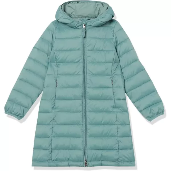 Amazon Essentials Girls and Toddlers Long Lightweight Hooded Puffer JacketGreen