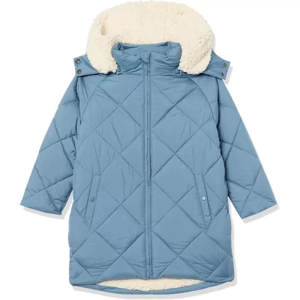 Amazon Essentials Girls and Toddlers Long Quilted Cocoon Puffer CoatBlue