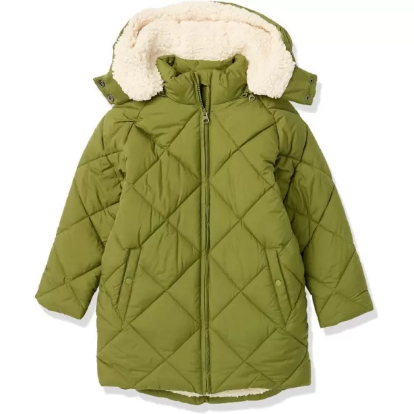 Amazon Essentials Girls and Toddlers Long Quilted Cocoon Puffer CoatOlive