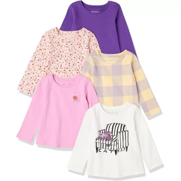 Amazon Essentials Girls and Toddlers LongSleeve TShirts Multipacks5 PurpleCat Nap