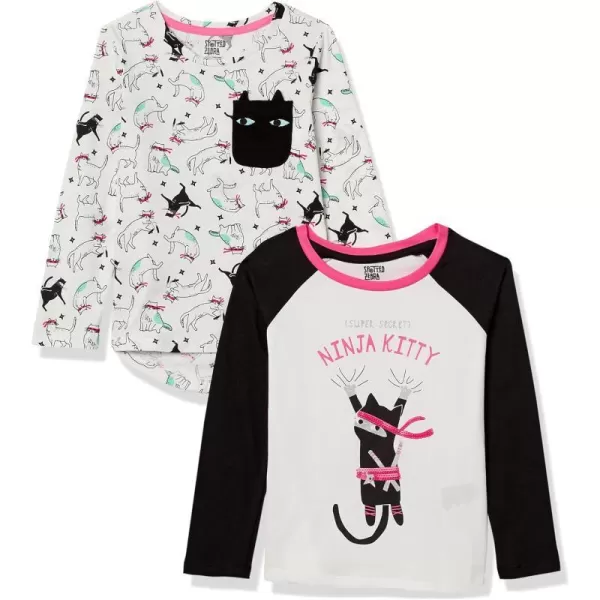 Amazon Essentials Girls and Toddlers LongSleeve TShirts Previously Spotted Zebra Multipacks2 OffwhiteKitty