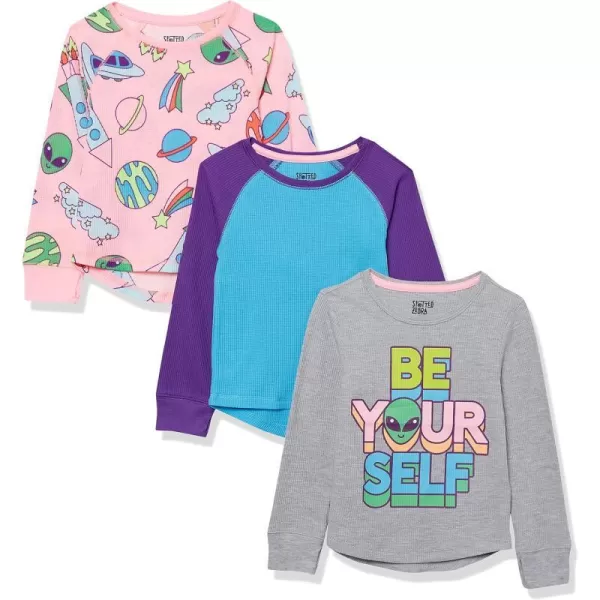 Amazon Essentials Girls and Toddlers LongSleeve Thermal TShirt Tops Previously Spotted Zebra Multipacks3 Slogan