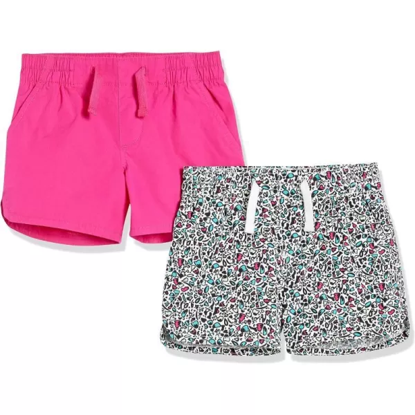 Amazon Essentials Girls and Toddlers Pullon Woven Shorts Pack of 2Dark PinkMini Geo