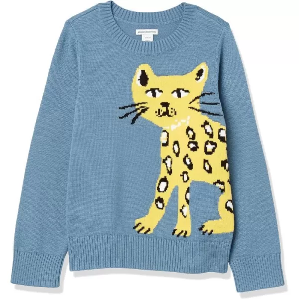 Amazon Essentials Girls and Toddlers Pullover Crewneck SweaterBlue Cat