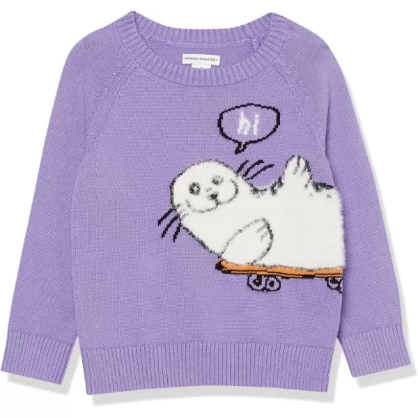 Amazon Essentials Girls and Toddlers Pullover Crewneck SweaterPurple Seal