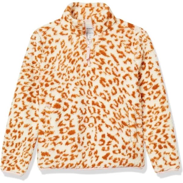 Amazon Essentials Girls and Toddlers Sherpa Fleece QuarterZip JacketIvory Leopard