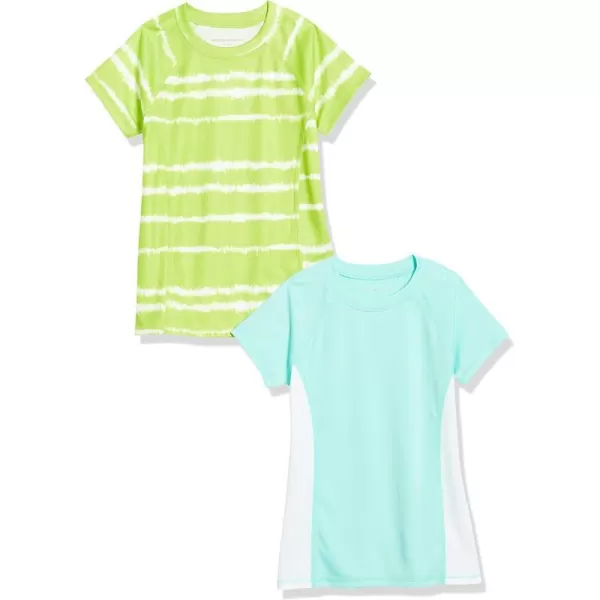 Amazon Essentials Girls and Toddlers Short Sleeve Swim Tee2 Aqua Green Tie Dye