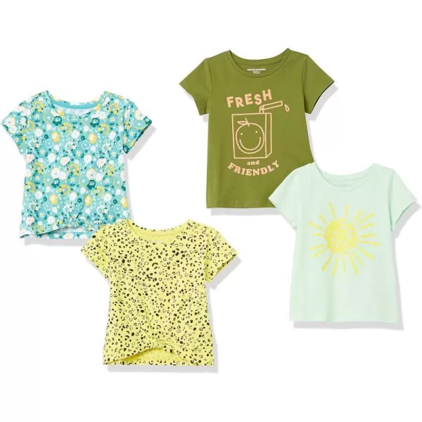 Amazon Essentials Girls and Toddlers ShortSleeve TShirt Tops Previously Spotted Zebra Multipacks4 Blue FloralGreenMint GreenYellow Animal