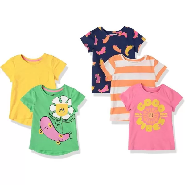 Amazon Essentials Girls and Toddlers ShortSleeve TShirt Tops Previously Spotted Zebra Multipacks5 Slogan