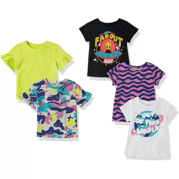 Amazon Essentials Girls and Toddlers ShortSleeve TShirt Tops Previously Spotted Zebra Multipacks5 Space