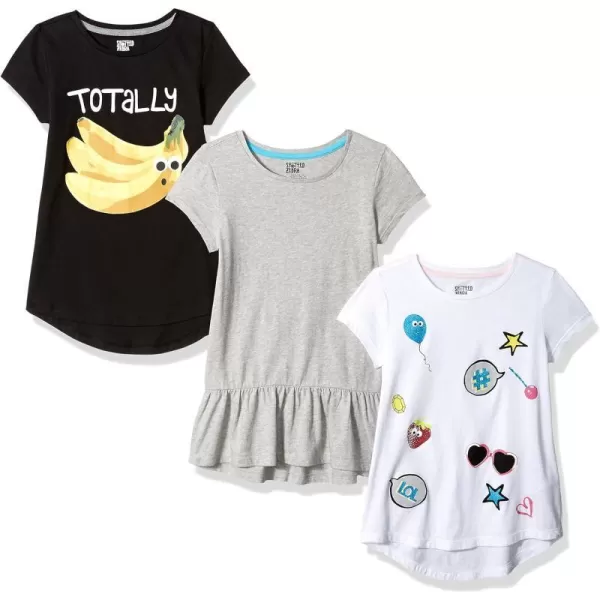 Amazon Essentials Girls and Toddlers ShortSleeve and Sleeveless Tunic Tops Previously Spotted Zebra Multipacks3 Black BananasGreyWhite Stars