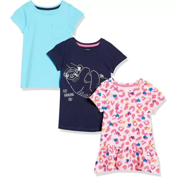 Amazon Essentials Girls and Toddlers ShortSleeve and Sleeveless Tunic Tops Previously Spotted Zebra Multipacks3 BlueLight Pink HeartsNavy Panda