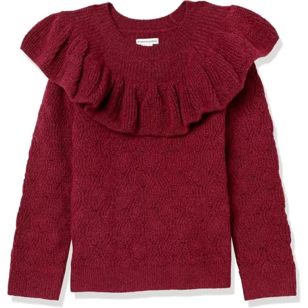 Amazon Essentials Girls and Toddlers Soft Touch Ruffle SweaterBerry