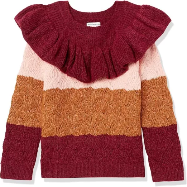 Amazon Essentials Girls and Toddlers Soft Touch Ruffle SweaterBerryStripe