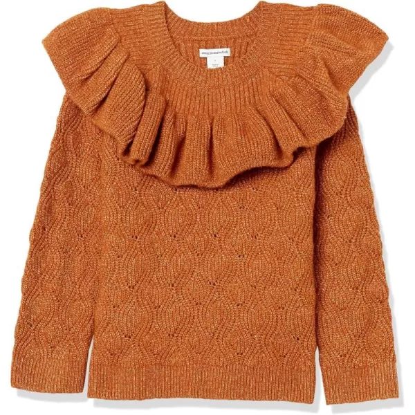 Amazon Essentials Girls and Toddlers Soft Touch Ruffle SweaterLight Brown