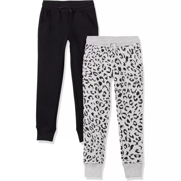 Amazon Essentials Girls and Toddlers Sweatpants Multipacks2 BlackLight Grey Heather Cheetah