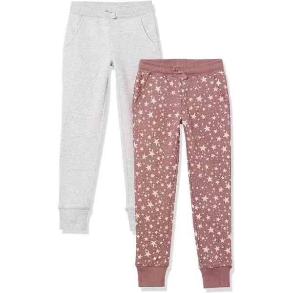 Amazon Essentials Girls and Toddlers Sweatpants Multipacks2 Light Grey HeatherMauve Stars