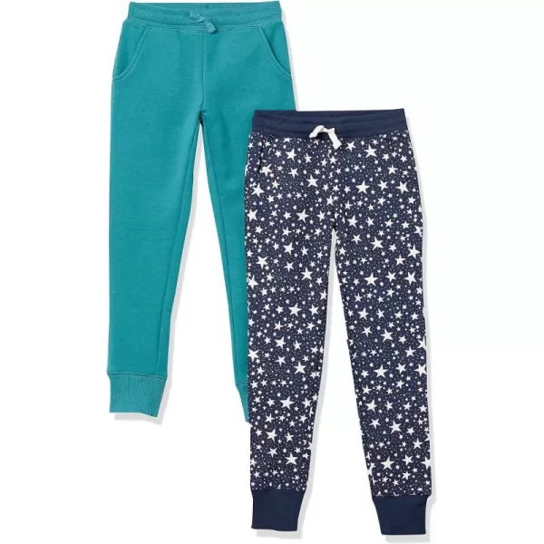 Amazon Essentials Girls and Toddlers Sweatpants Multipacks2 Navy StarsTeal Blue