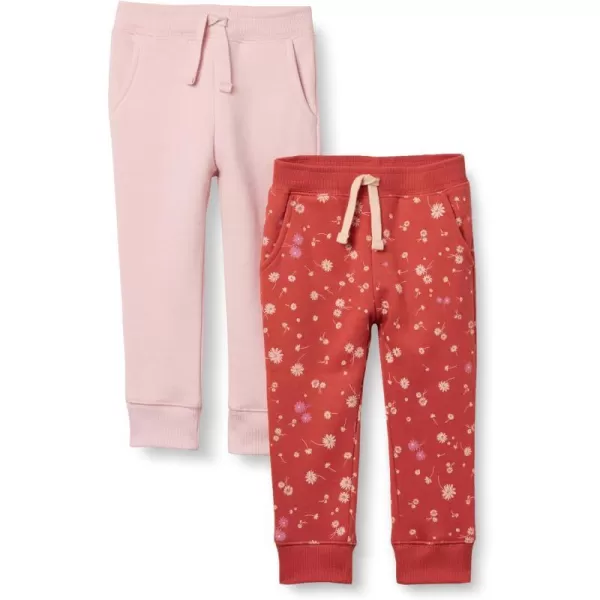 Amazon Essentials Girls and Toddlers Sweatpants Multipacks2 Orange FloralPale Mauve