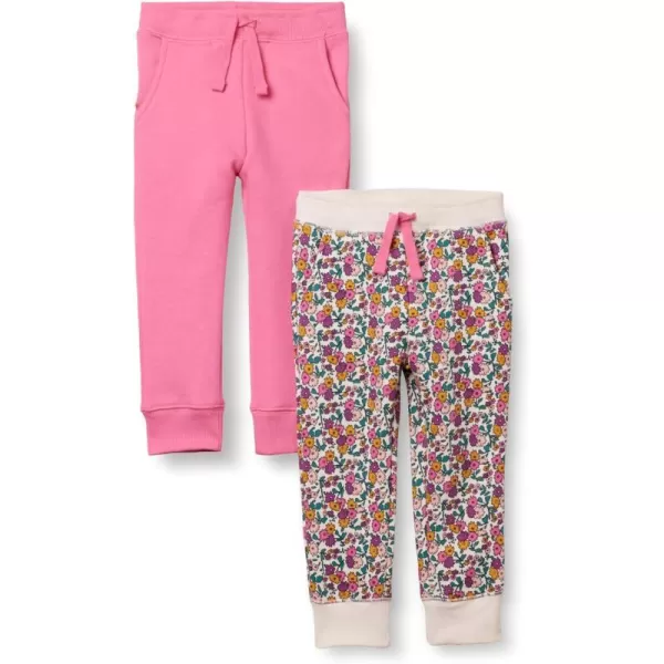 Amazon Essentials Girls and Toddlers Sweatpants Multipacks2 PinkWhite Floral