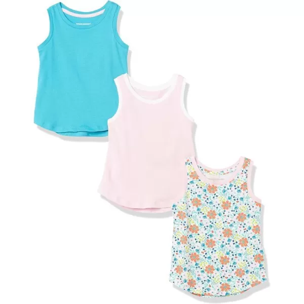 Amazon Essentials Girls and Toddlers Tank Top Multipacks3 Aqua BluePinkWhite Floral