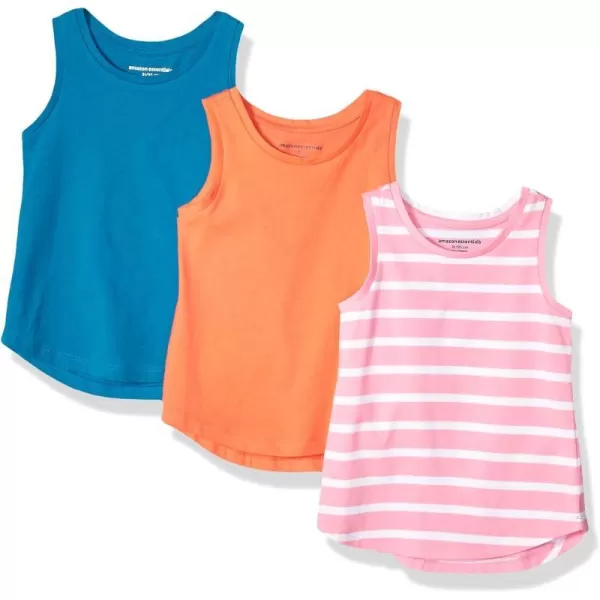 Amazon Essentials Girls and Toddlers Tank Top Multipacks3 BlueCoral OrangePink Stripe