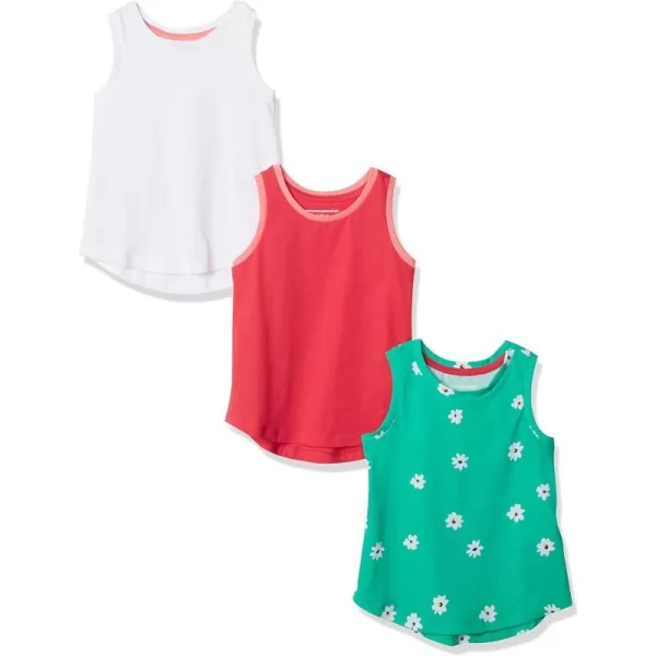 Amazon Essentials Girls and Toddlers Tank Top Multipacks3 Green FlowersPinkWhite