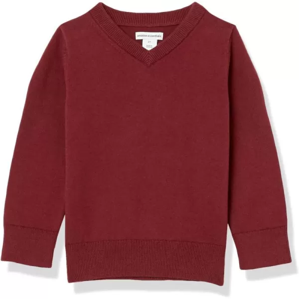 Amazon Essentials Girls and Toddlers Uniform Cotton VNeck SweaterBurgundy