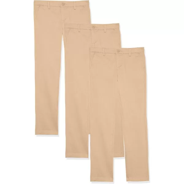 Amazon Essentials Girls and Toddlers Uniform FlatFront Chino Pants Pack of 3Khaki Brown