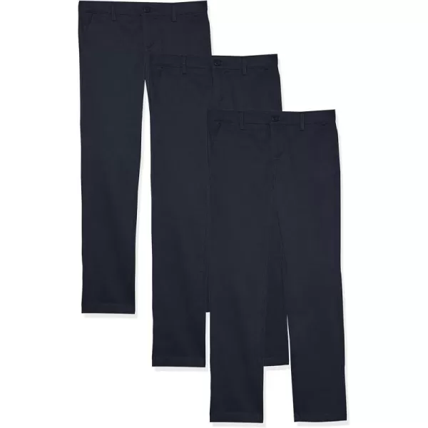 Amazon Essentials Girls and Toddlers Uniform FlatFront Chino Pants Pack of 3Navy