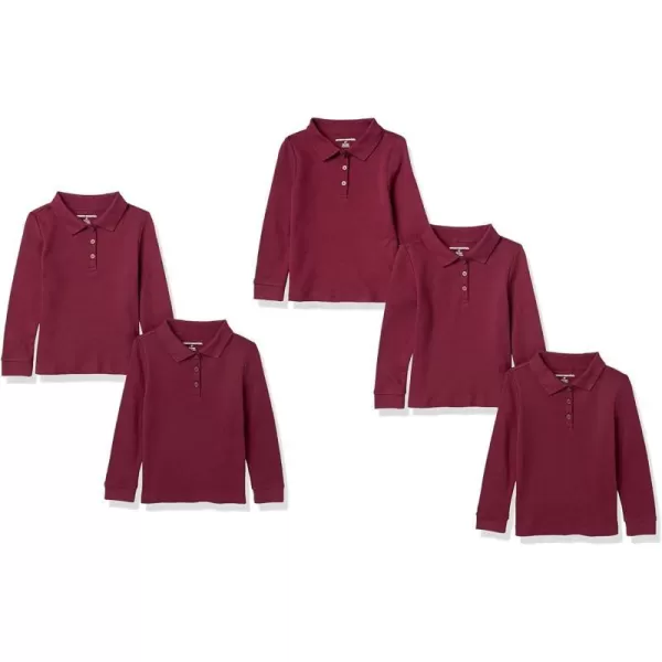 Amazon Essentials Girls and Toddlers Uniform LongSleeve Interlock Polo Shirt Multipacks5 Burgundy