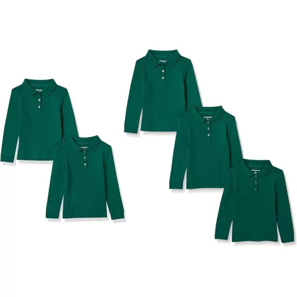 Amazon Essentials Girls and Toddlers Uniform LongSleeve Interlock Polo Shirt Multipacks5 Dark Green