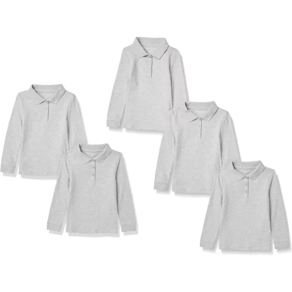 Amazon Essentials Girls and Toddlers Uniform LongSleeve Interlock Polo Shirt Multipacks5 Grey Heather