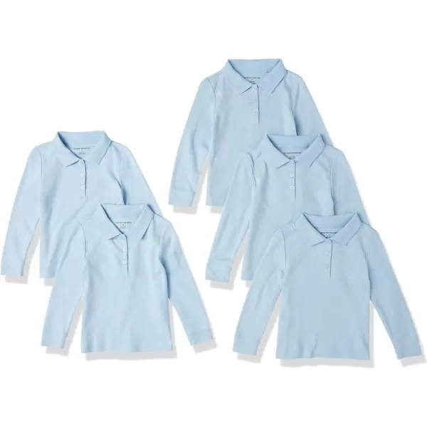 Amazon Essentials Girls and Toddlers Uniform LongSleeve Interlock Polo Shirt Multipacks5 Light Blue