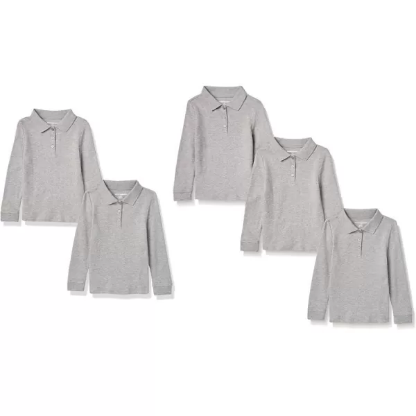 Amazon Essentials Girls and Toddlers Uniform LongSleeve Interlock Polo Shirt Multipacks5 Medium Grey Heather