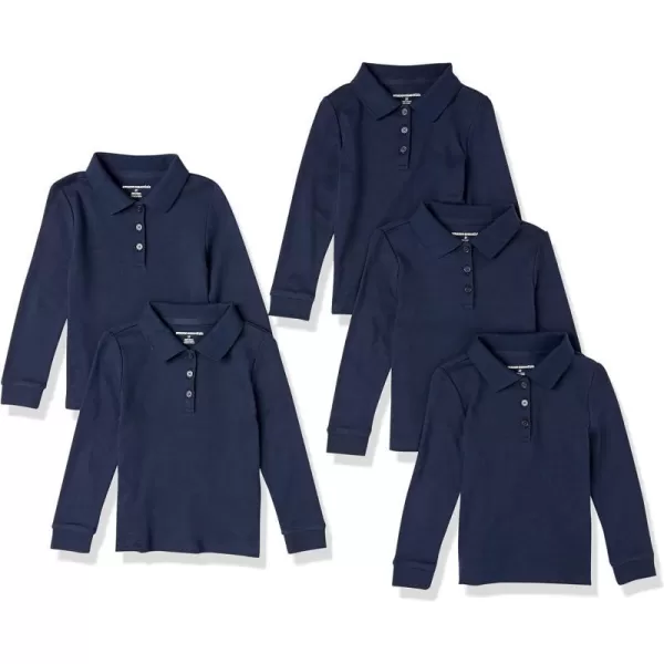 Amazon Essentials Girls and Toddlers Uniform LongSleeve Interlock Polo Shirt Multipacks5 Navy