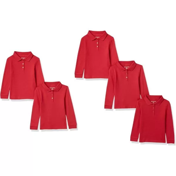 Amazon Essentials Girls and Toddlers Uniform LongSleeve Interlock Polo Shirt Multipacks5 Red