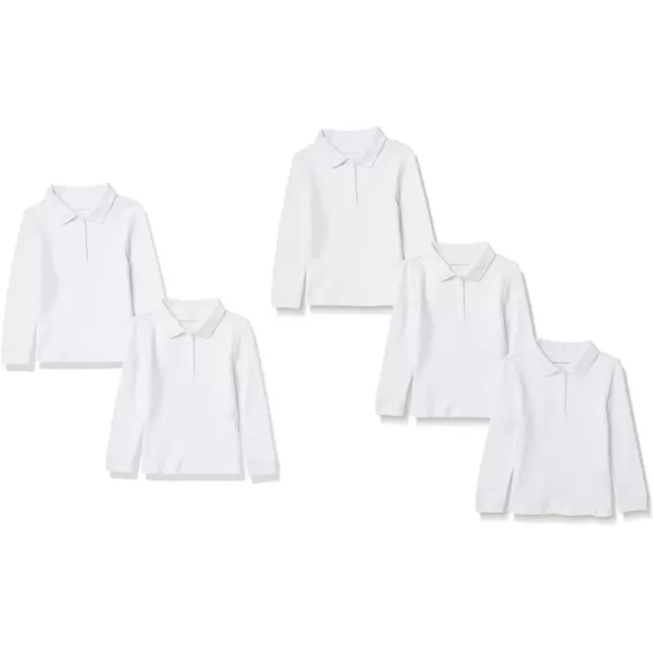 Amazon Essentials Girls and Toddlers Uniform LongSleeve Interlock Polo Shirt Multipacks5 White