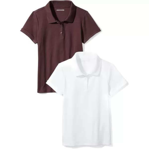 Amazon Essentials Girls and Toddlers Uniform ShortSleeve Interlock Polo Shirt Multipacks2 BurgundyWhite