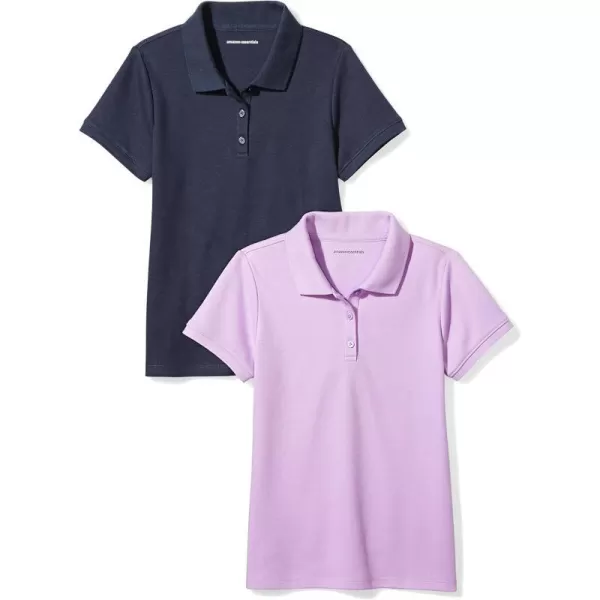 Amazon Essentials Girls and Toddlers Uniform ShortSleeve Interlock Polo Shirt Multipacks2 LilacNavy